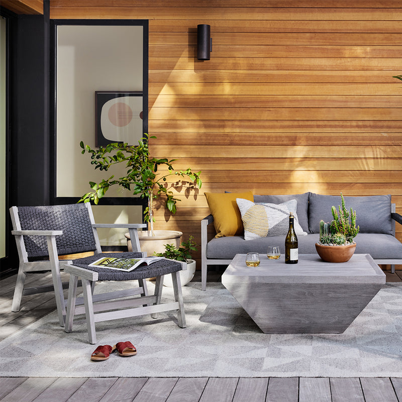 Delano Outdoor Chair Weathered Grey Staged Image in Outdoor Setting Four Hands