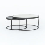 Evelyn Round Nesting Coffee Table Iron Edge and White Marble Top Four Hands