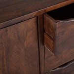 London Loft Live Edge Acacia Wood & Iron Sideboard close up view drawer open