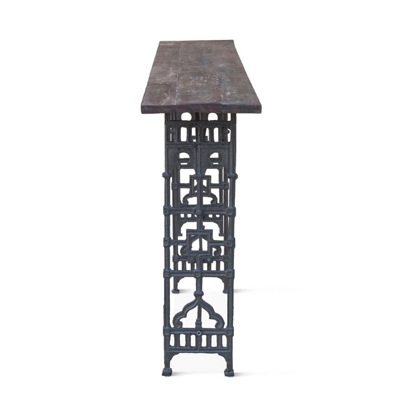 French Market 62" Console - Industrial Iron Base side view 