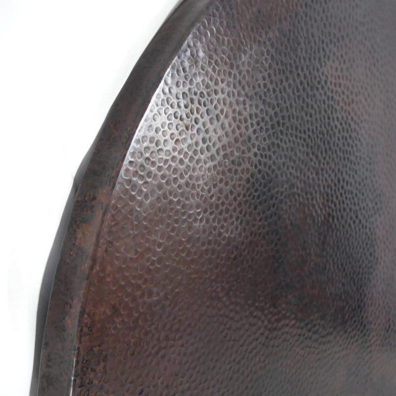 Edge Detail of Hammered Copper Tabletop - Capsule Shape - Dark Brown Patina - Artesanos