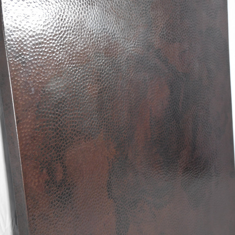 Detail View of Hammered Copper Tabletop - Capsule Shape - Dark Brown Patina - Artesanos