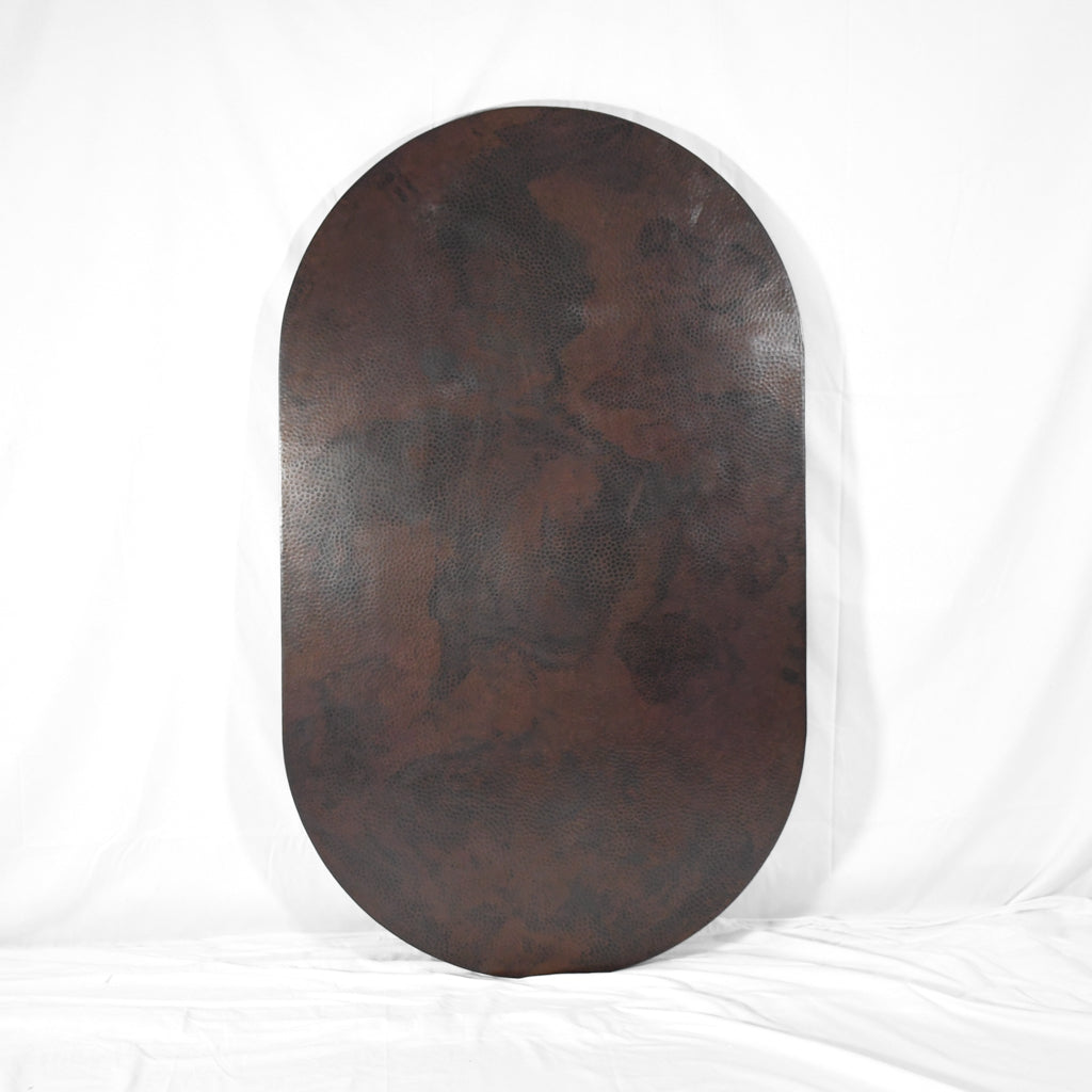 Hammered Copper Tabletop - Capsule Shape - Dark Brown Patina - Artesanos