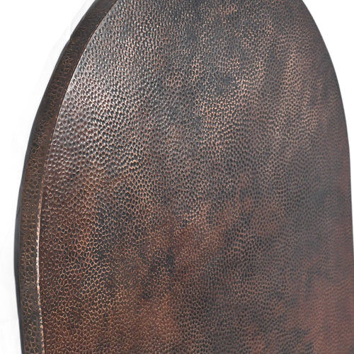 Detail view of Hammered Copper Tabletop - Capsule Shape - Dark Brown Sanded Finish - Artesanos