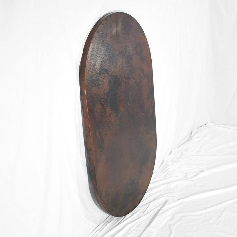 Alternate Profile view of Hammered Copper Tabletop - Cocoa Copper Patina - Capsule Shape - Artesanos
