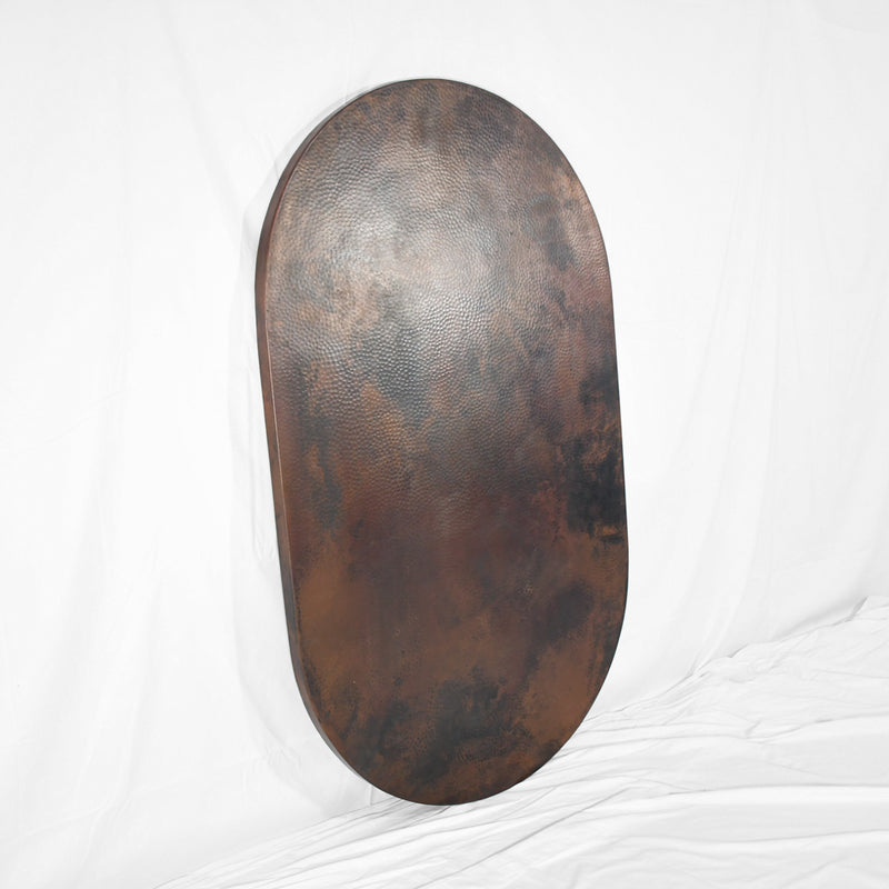 Profile view of Hammered Copper Tabletop - Cocoa Copper Finish - Capsule Shape - Artesanos