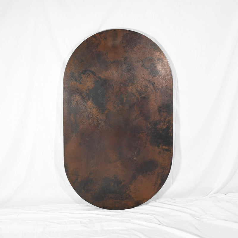 Hammered Copper Tabletop - Dark Natural Finish - Capsule Shape - Artesanos