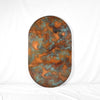 Front View of Hammered Copper Tabletop - Capsule Shape - Verdegris Patina - Artesanos