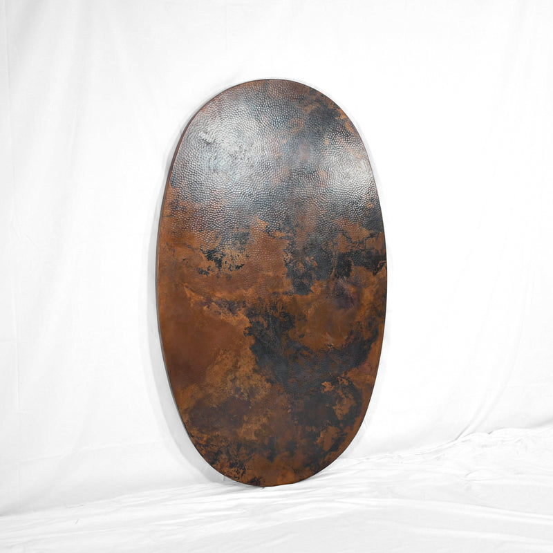 Profile View of Copper Oval Tabletop - Hammered Dark Natural Finish - Artesanos