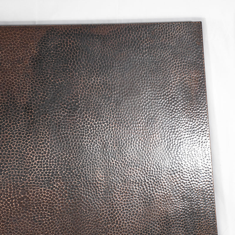 Corner Detail of Hammered Copper Rectangle Tabletop - Dark Bright Patina - Artesanos