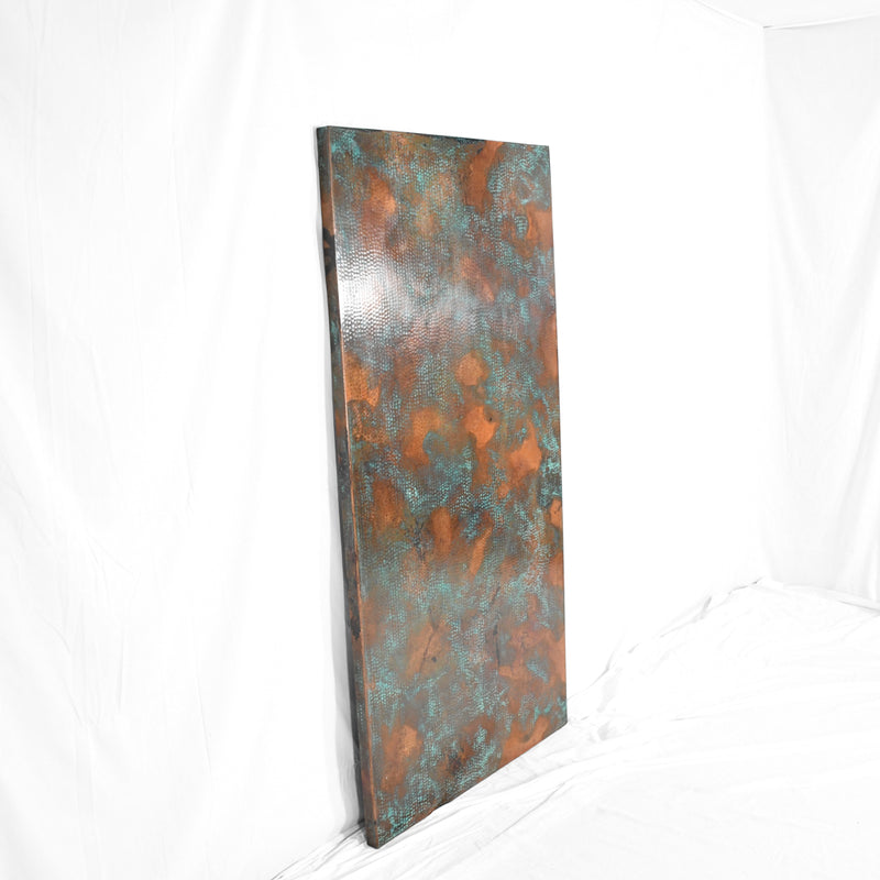 Profile View of Hammered Copper Rectangle Tabletop - Verdegris Finish - Artesanos