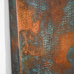 Edge Detail of Hammered Copper Rectangle Tabletop - Verdegris Patina - Artesanos