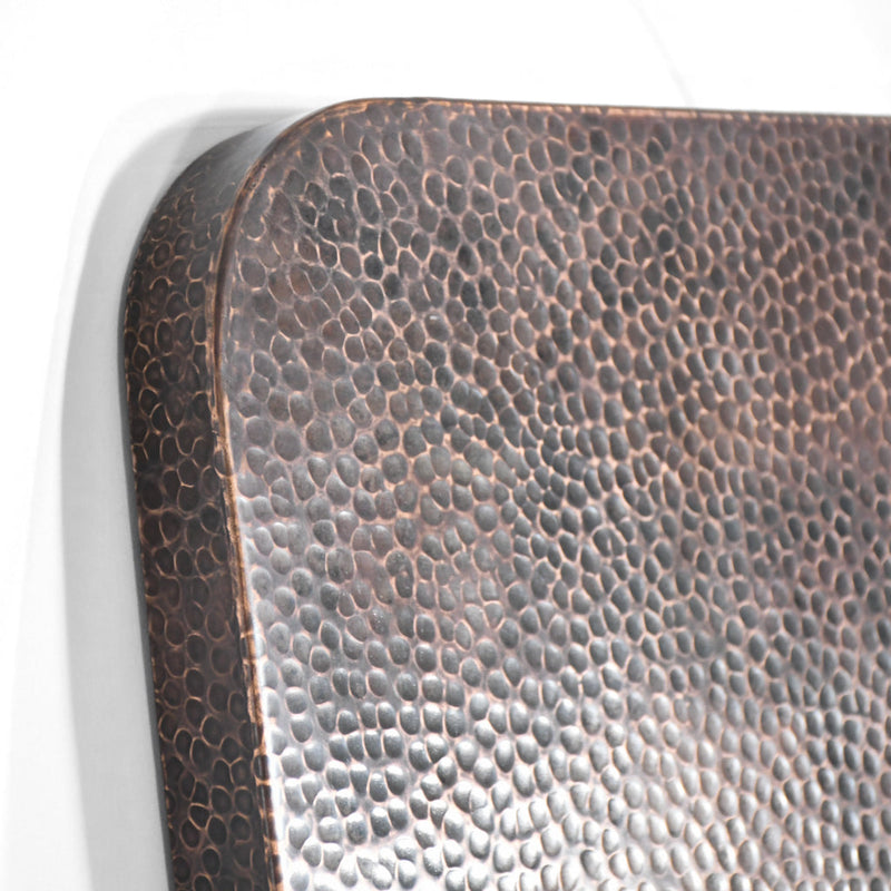 Corner Detail of Rectangle Copper Tabletop - Hammered Texture & Dark Shiny Finish - Artesanos