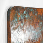 Corner Detail view of Copper Tabletop - Rectangle - Hammered Texture & Verde Medley Patina