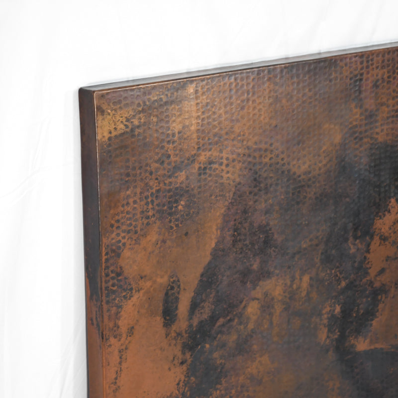 Corner Detail of Square Copper Tabletop - Dark Natural Finish with Hammered Texture