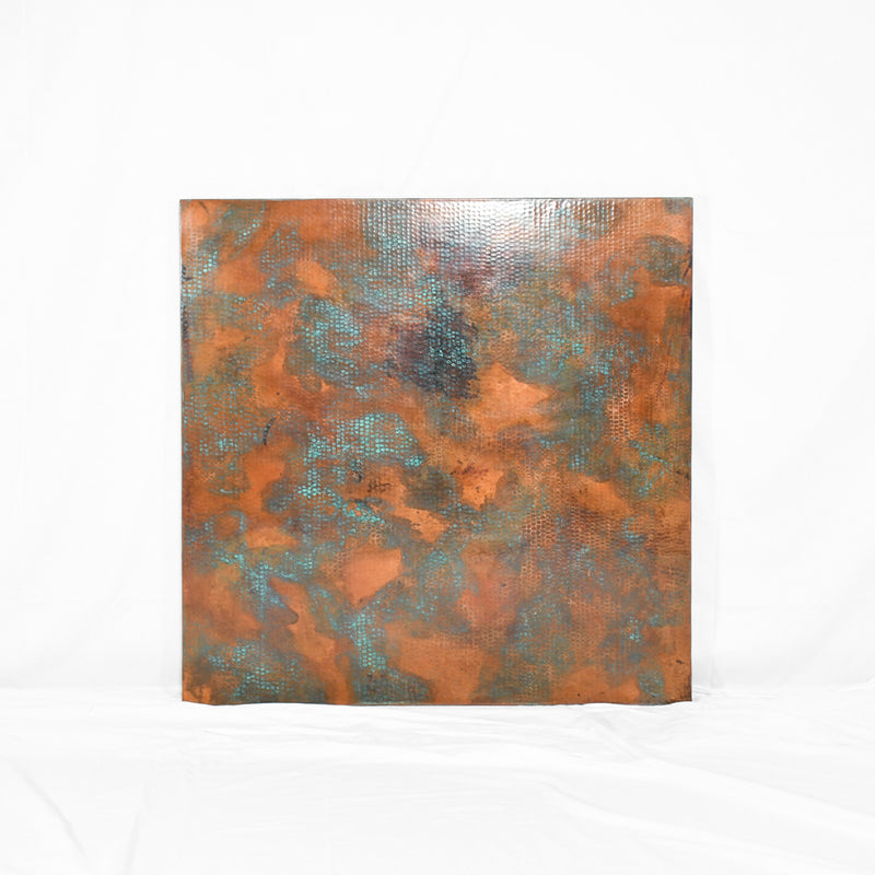 Square Copper Tabletop - Verdegris Patina with Hammered Texture - Artesanos