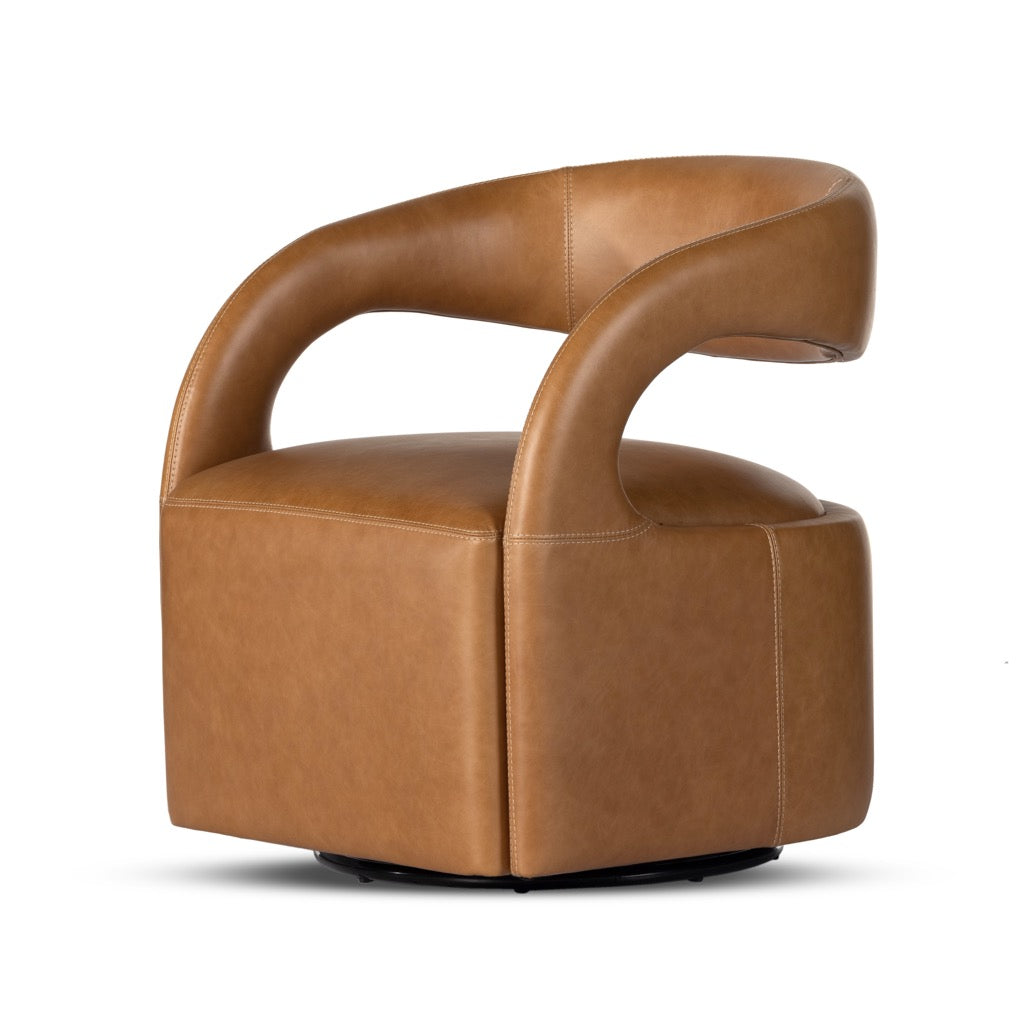 Hawkins Swivel Chair Sonoma Butterscotch Angled View Four Hands