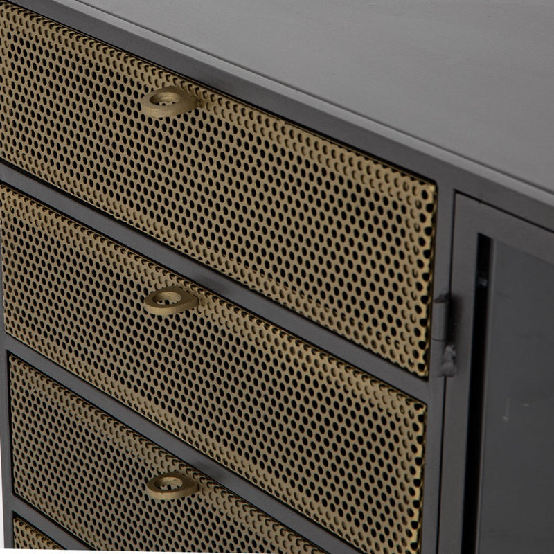 Hendrick Media Console - Detailed View of Perforated Brass Drawer Fronts