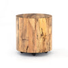 Four Hands Hudson Round End Table Spalted Primavera Angled View