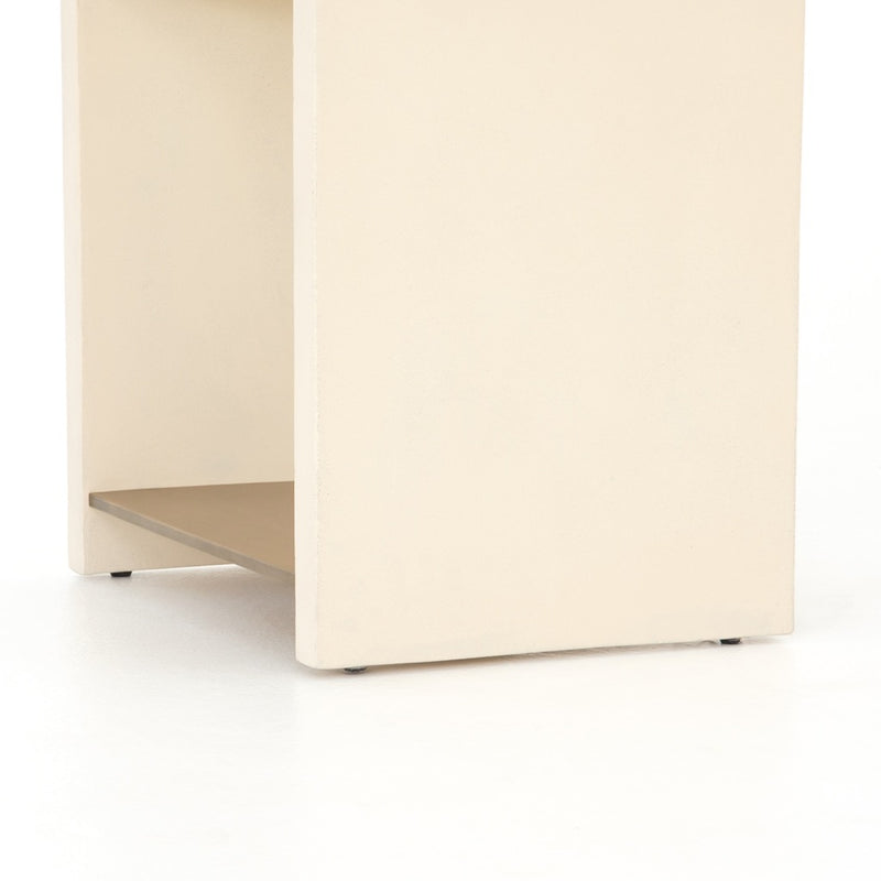 Hugo End Table Parchment White Base Angled View Four Hands