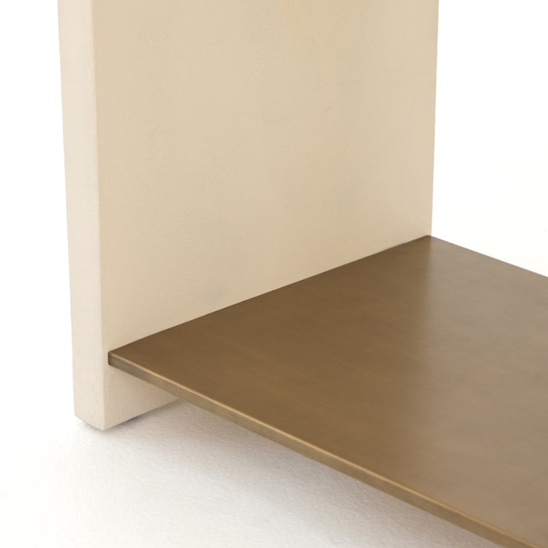 Hugo End Table Parchment White Antique Brass Shelf VEVR-003B
