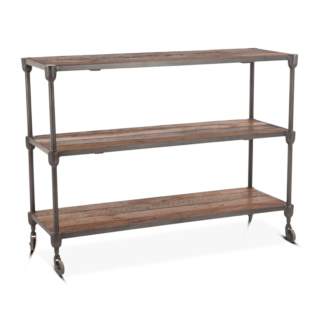 Industrial Teak Console Table - HTD Furniture angled view