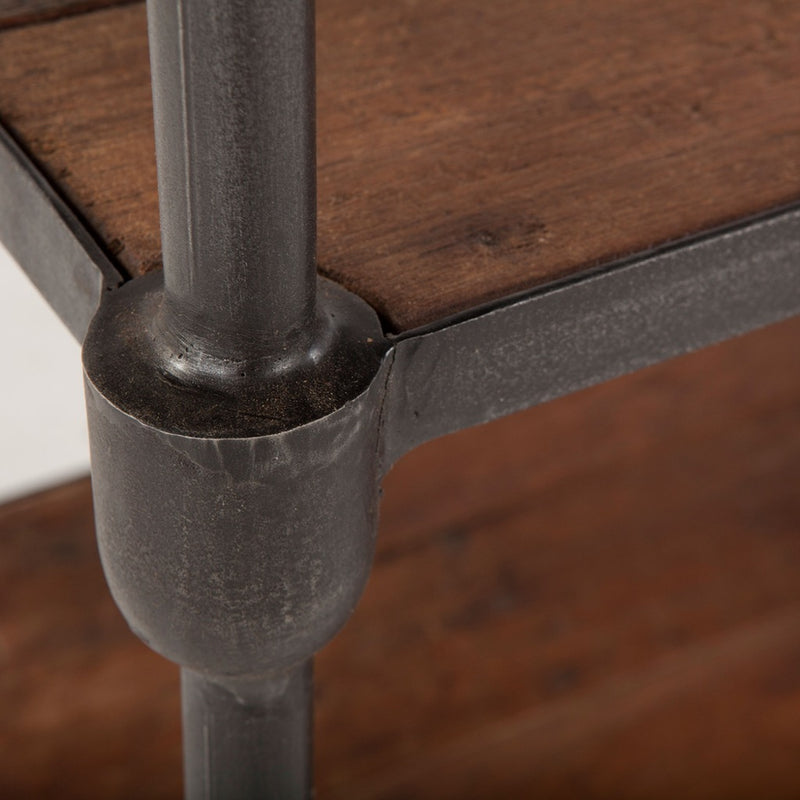 Industrial Teak Console Table close up of Cast iron Frame