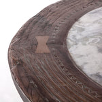 Industrial Loft Wagon Wheel Round Dining Table with Marble - Artesanos Design close up view top edge