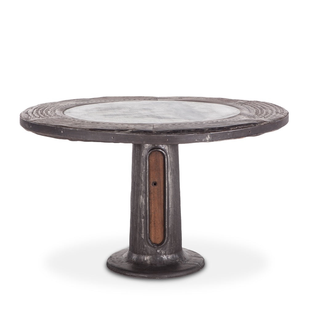 Industrial Loft Wagon Wheel Round Dining Table with Marble - Home Trends & Design