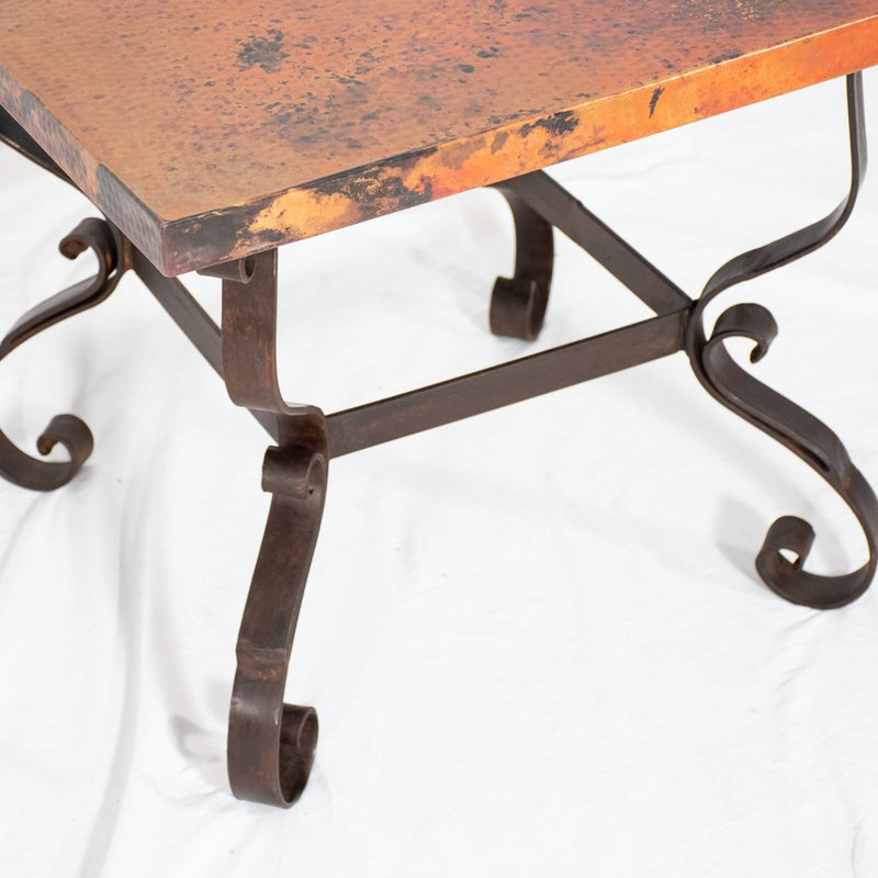Copper and Iron Side Table Scroll Base Copper Top