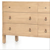 Isador 6 Drawer Dresser close up view of drawers with iron and leather hardware