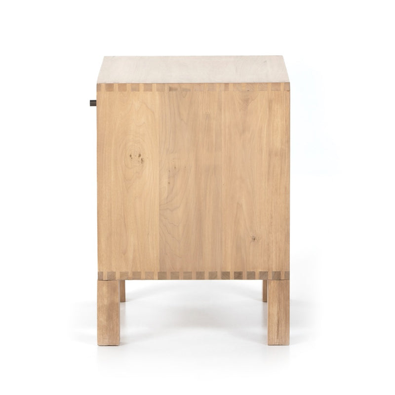 Isador Nightstand dry wash poplar side view with dovetail joinery