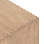 Isador Nightstand close up view of top corner with dovetail joinery
