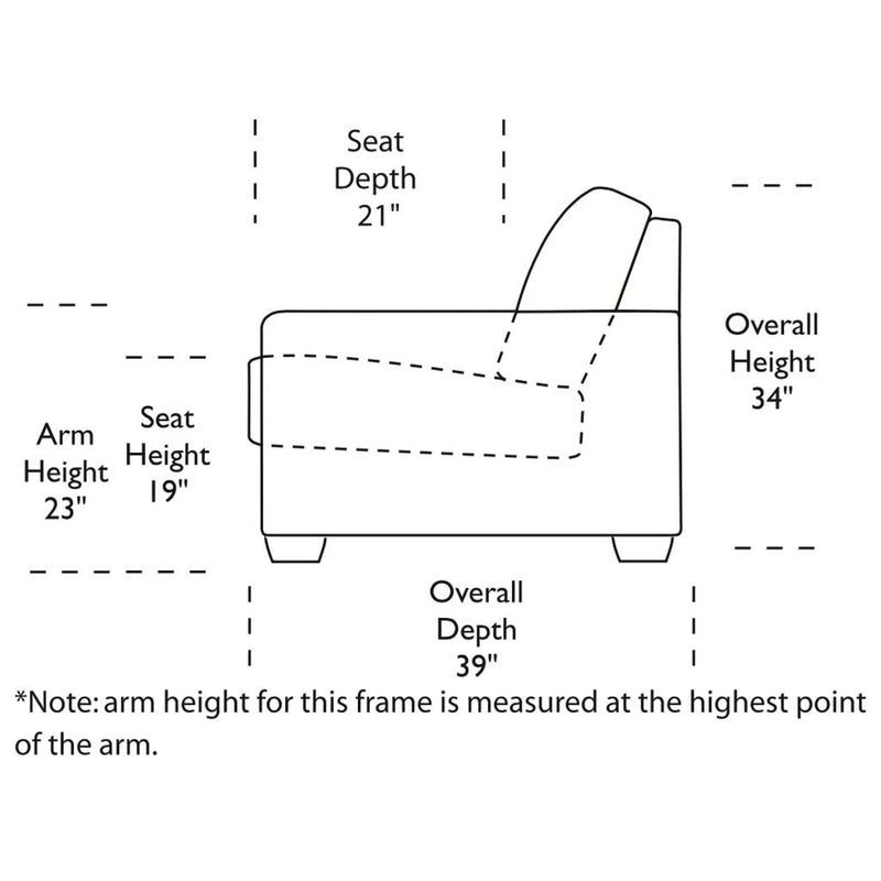 Kaden Sofa Side View Dimensions
