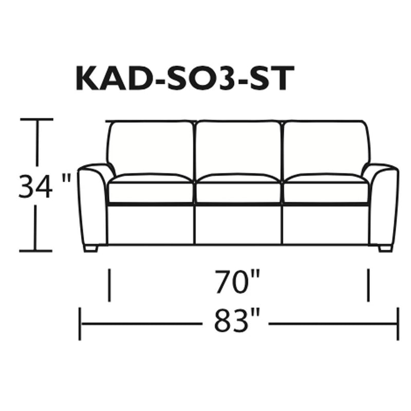 Kaden Leather Three Seat Sofa by American Leather Measurements