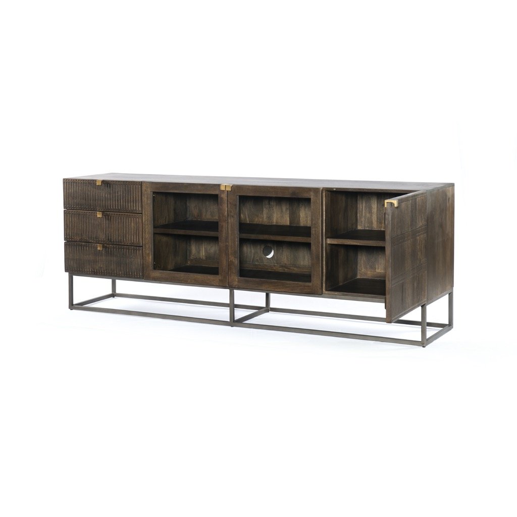 Kelby Media Console - Carved Vintage Brown | Four Hands