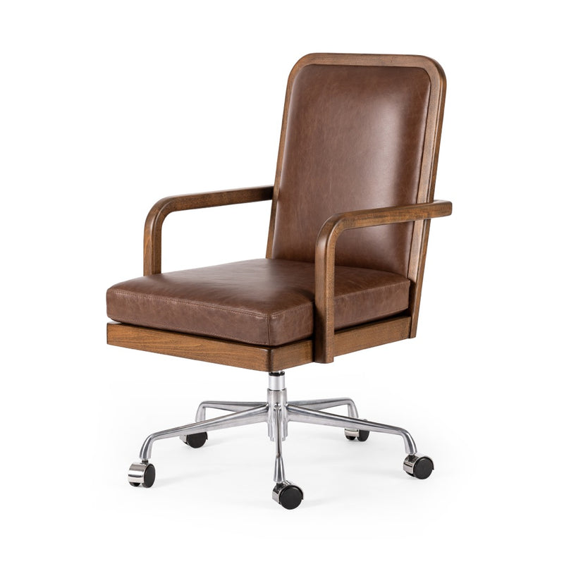 Lacey Desk Chair Sienna Brown Angled View Four Hands
