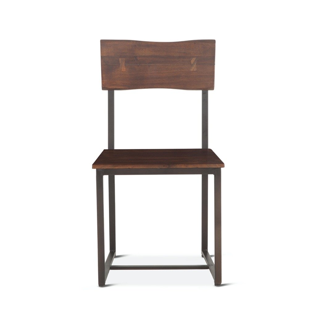 Loft Acacia Wood and Steel Dining Chair front view