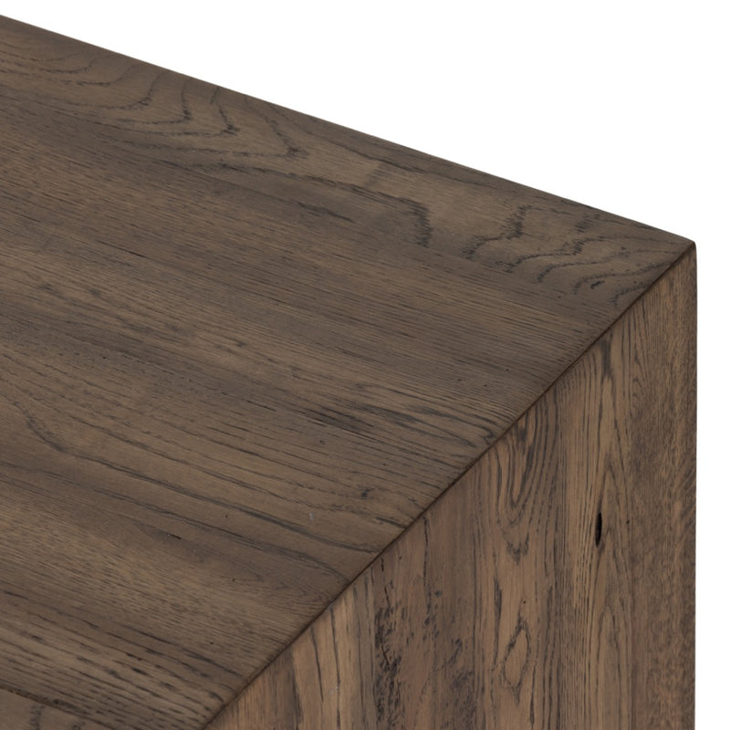 Marion Sideboard - Rustic Fawn Veneer close up view top and side