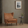 Marlow Wing Chair Palermo Cognac Staged View with Accent Table Four Hands