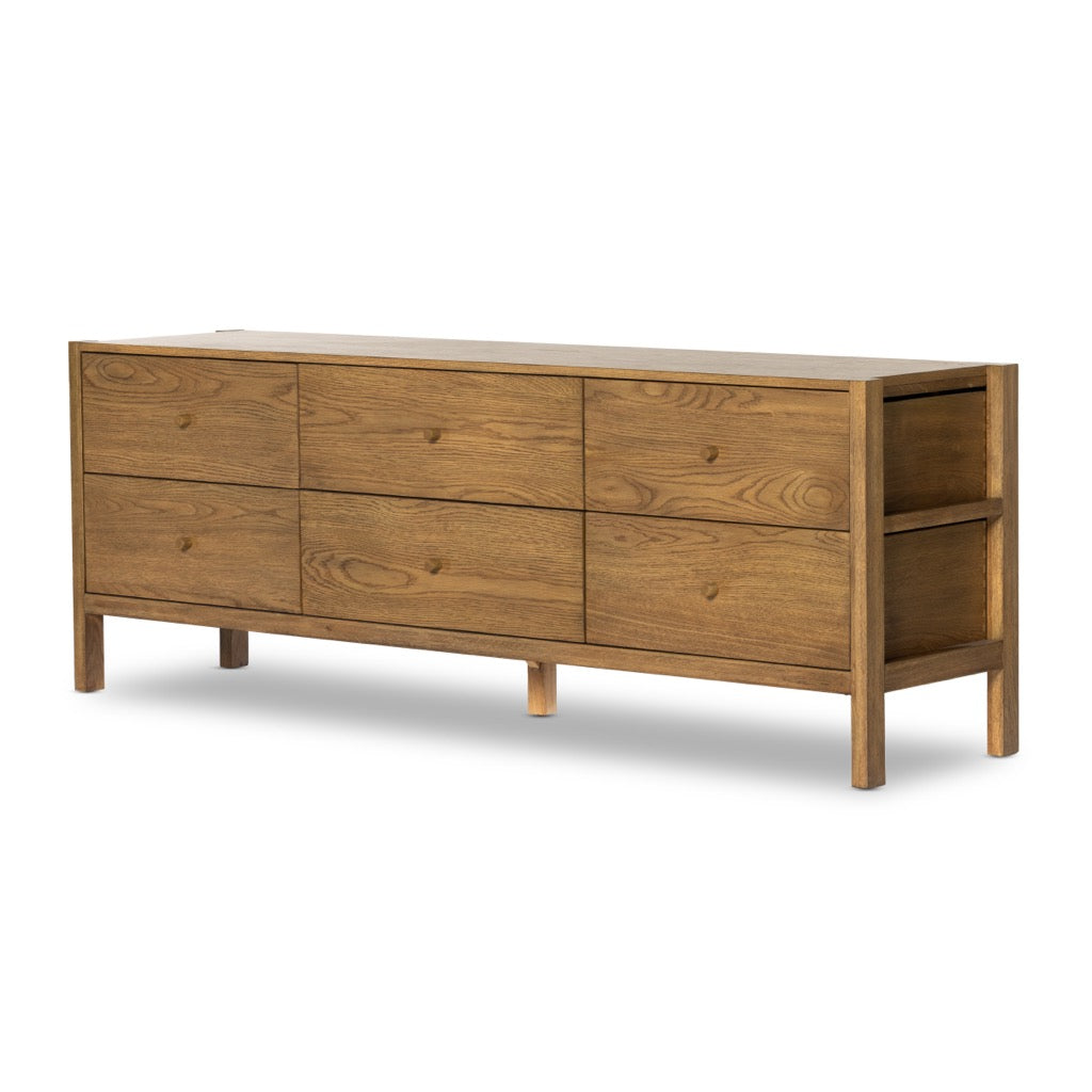 Meadow Media Console Tawny Oak Angled View Four Hands