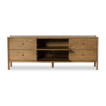 Meadow Media Console Tawny Oak Front Facing View with Open Drawers 229647-003