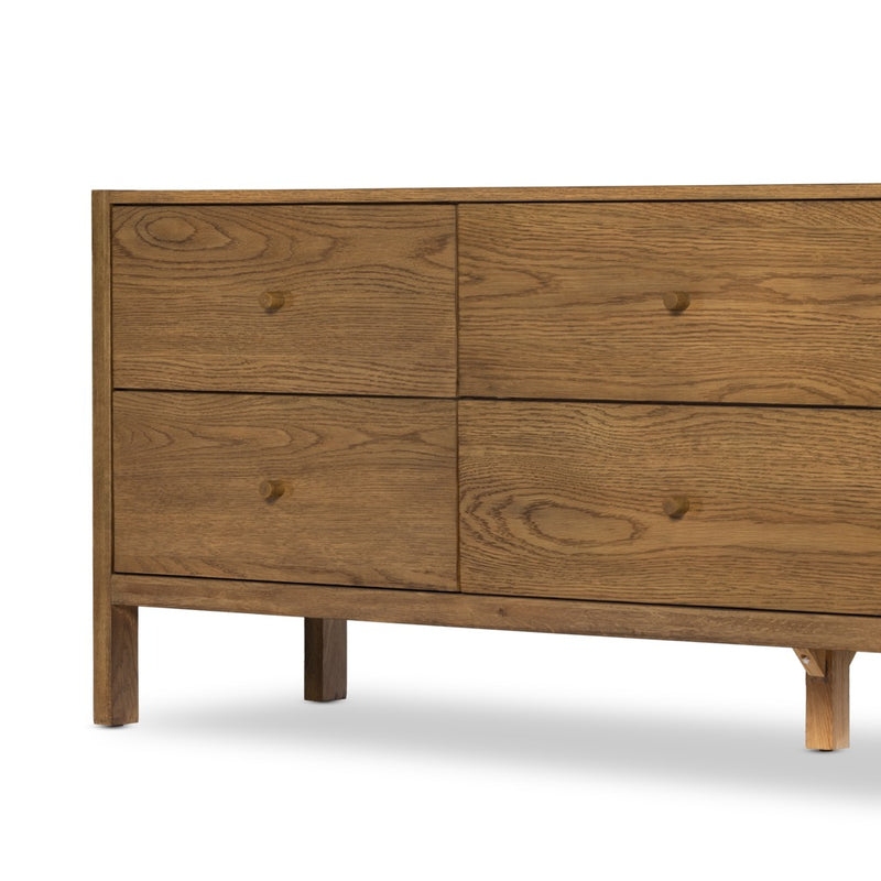 Meadow Media Console Tawny Oak Veneer Drawers Four Hands