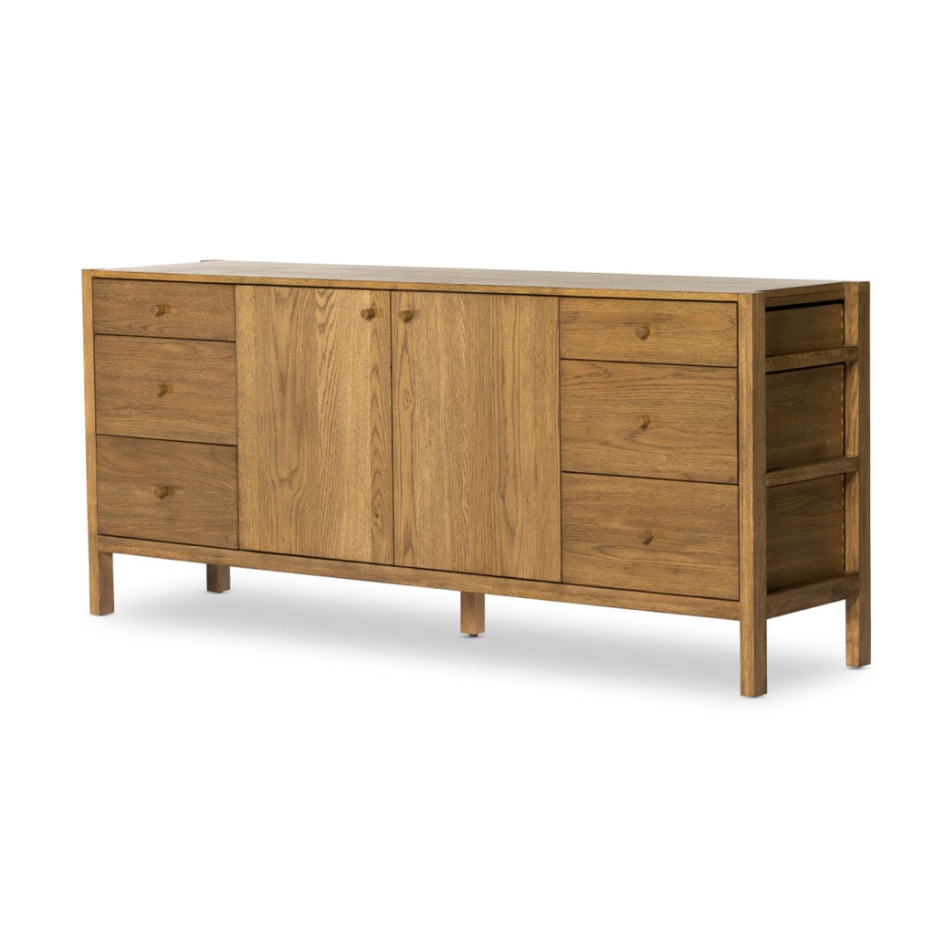 Meadow Sideboard Tawny Oak Angled View Four Hands