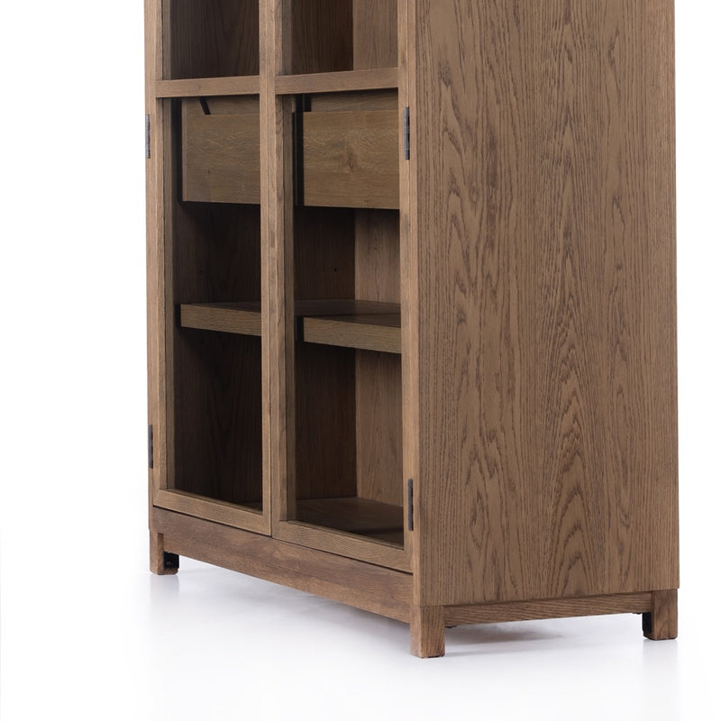 Millie Cabinet - Drifted Oak Solid close up angled side and front