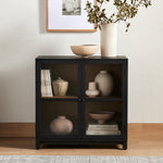 Millie Small Cabinet Drifted Matte Black Four Staged Image with Decor Pieces