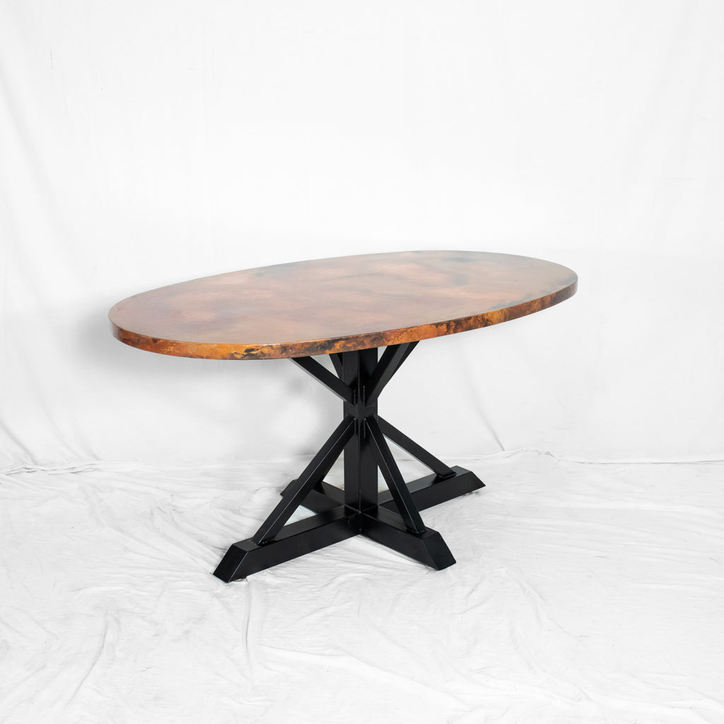 Miners Oval Copper Dining Table - Black & Natural Copper Patina - Profile View
