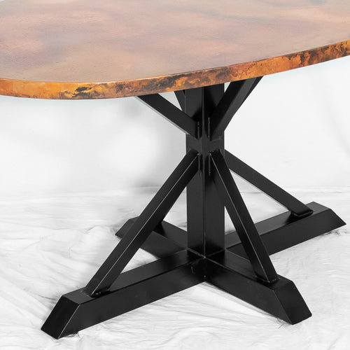 Miners Oval Copper Dining Table - Black & Natural Copper Patina - Detail View