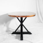Miners Oval Copper Dining Table - Black & Natural Copper Patina - End View