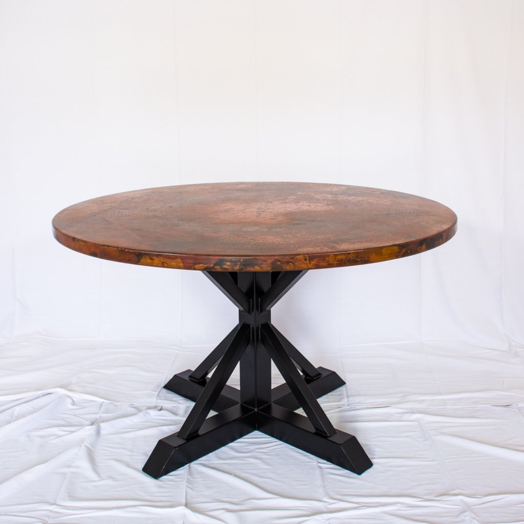 copper and iron round dining table